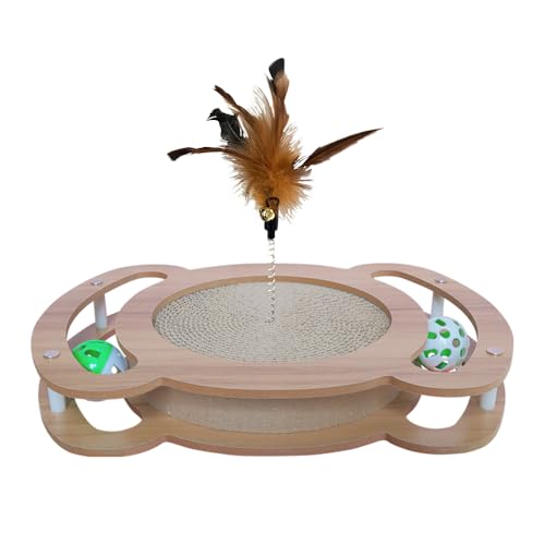 MUAEEOK Katzenkratzer, Katzenkratzkissen, natürliches Sisal, interaktives Spielzeug mit Kugelbahn, Federball für die Jagd, geistige körperliche Übung, Puzzle (Braun) von MUAEEOK