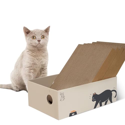 MUAEEOK Katzenkratzer, 5 Stück in 1 Kratzmatte mit Box, natürliche recycelte Wellpappe, strapazierfähig, doppelseitig, wendbar, für 2 x Anwendungen, Katzen-Nachfüllpackung für Innenbereich, braun, MUAEEOK Katzenkratzer, 5 Stück in 1 Kratzmatte mit Box, natürliche recycelte Wellpappe, strapazierfähig, doppelseitig, wendbar, für 2 x Anwendungen, Katzen-Nachfüllpackung für Innenbereich, braun, von MUAEEOK