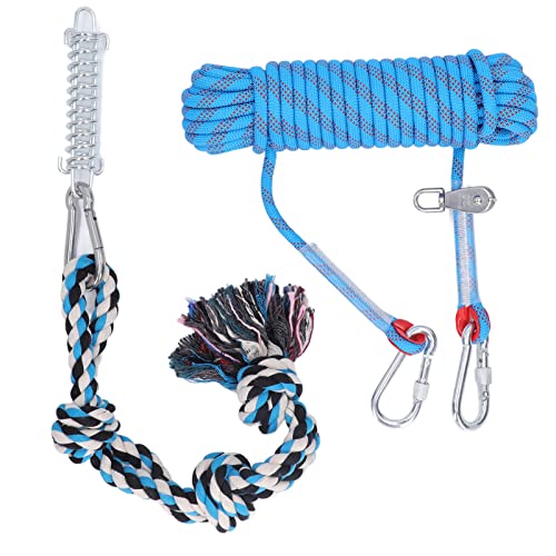 MUALIK Hunde-Bungee-Seil, Rostschutz, strapazierfähiges Baumwollseil, 15 m, interaktive Federstange, Hundeseilspielzeug, einfach zu bedienende Hunde (rot) (Farbe: blau) von MUALIK