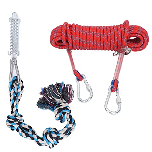 MUALIK Hunde-Bungee-Seil, Rostschutz, strapazierfähiges Baumwollseil, 15 m, interaktive Federstange, Hundeseilspielzeug, einfach zu bedienende Hunde (rot) (Farbe: rot) von MUALIK