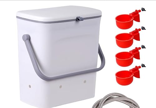 MUALROUS 9L Automatische Hühnertränke, Schwimmergesteuerter Hühnerwasserfütterautomat mit 4 Wasserbechern, 39,4-Zoll-Schlauch Großer Geflügeltränker für Küken Wachtel Ente Truthahn von MUALROUS