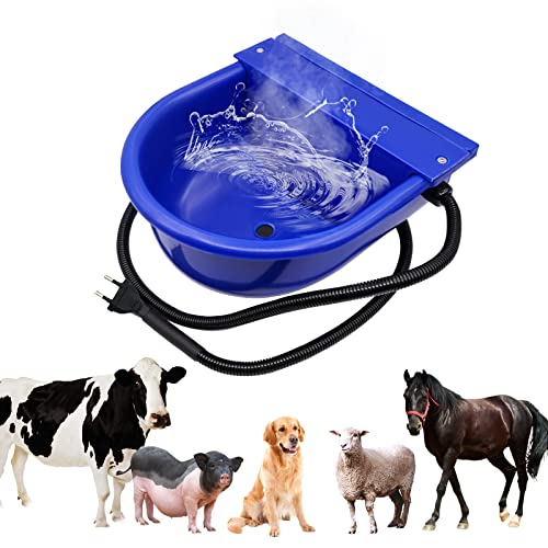MUALROUS Automatischer beheizter Wassernapf Futtertrog konstanter Temperaturspender Tränke für Haustiere Hunde Pferde Rinder Ziegen Schafe mit Schwimmerkugelventilen (Navy Blau) von MUALROUS