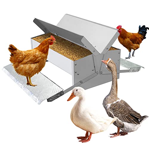 MUALROUS Futterautomat Hühner Rattensicher Hühner Futterspender Automatischer 5kg Trittplatte Hühnerfütterung Trog Rattenschutz Doppelseitige Trittplatte Auto Geflügelfütterer von MUALROUS