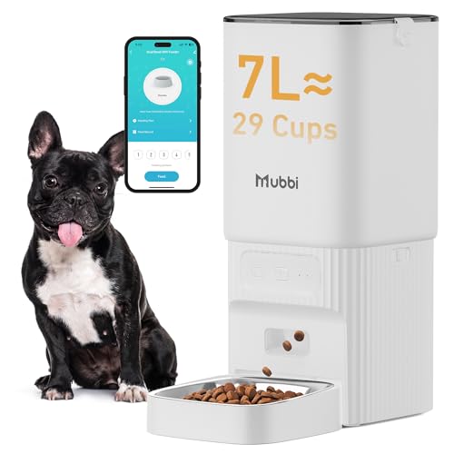 Automatischer Katzenfutterspender, 5G WiFi Automatischer Hundefutterspender mit 7L Große Kapazität, Katzenfutterspender für Katzen und Hunde, App Fernfütterung, Edelstahlnapf, Dual Stromversorgung von MUBBI