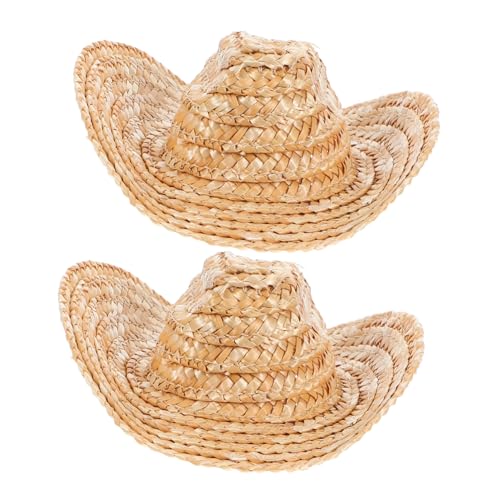MUCKLILY 2 Stück Mini Strohhüte für Kleine Haustiere und Puppen Leichte Atmungsaktive Cowboy Hüte aus Stroh Vielseitige Mini Hut Dekoration für DIY Bastelprojekte und Outdoor Aktivitäten von MUCKLILY