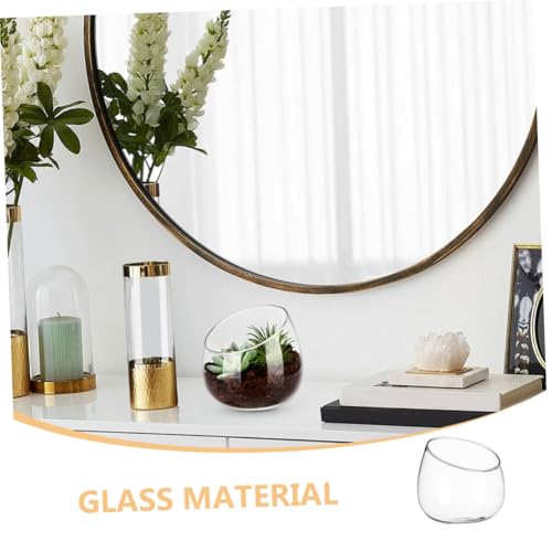 MUCKLILY Glasvase mit Schrägem Öffnungsdesign Klarer Desktop-Glas-Planter für Sukkulenten Moos Luftpflanzen Vielseitige Tischdekoration Hydroponischer Lotus-Schalen-blumentopf von MUCKLILY