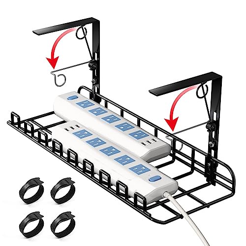 MUDEELA Under Desk Cable Management Tray - 15.7in Spring Clamps No Drill Wire Cord Organizer for Desk- Larger Wire Management Desk Cable Organizers - Sturdy Metal Desk Cord Management and Cable Tray von MUDEELA