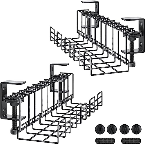 Untertisch Kabelmanagement, 2 teiliger bohrfreier Kabelkorb, Kabelorganisation für das Heimbüro, Aufputz Kabelkanal, 4 Clips, Metall, schwarz von MUDEELA