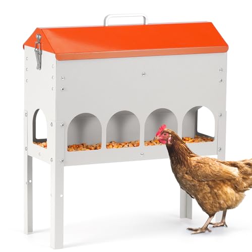 MUDUOBAN Automatischer Hühner-Futterspender mit 10 Futteröffnungen und verstellbaren Beinen, verzinktes Metall, für Geflügeln, 4,5 kg Kapazität von MUDUOBAN