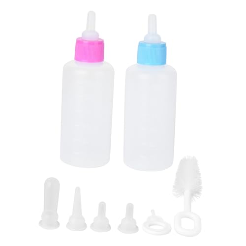 MUELODSIC 2 Sätze Aufzuchtflasche für Katzen und Welpen Haustier Futterflaschen Kit mit Reinigungspinsel Leicht Tragbar Geeignet für Kleine Haustiere Wie Kaninchen und Neugeborene von MUELODSIC