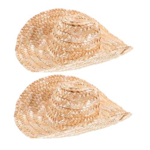 MUELODSIC 2 Stück Cowboyhut Strohhut Rand Kuh Sombrero Strohhalme mini Strohhut strickmützen Kleiner Strohhut Handgemachter Hut Puppe große Strohhüte Mini Party Hüte Weinflasche Khaki von MUELODSIC