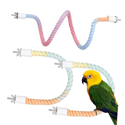 MUELODSIC 3 Bunte Baumwollseil Sitzstangen Flexible Papageien Kletterseile Stabiles Vogelspielzeug für Käfig Weiche Sichere Papageien Schaukel Kletterhilfe Geeignet für Sittiche und von MUELODSIC