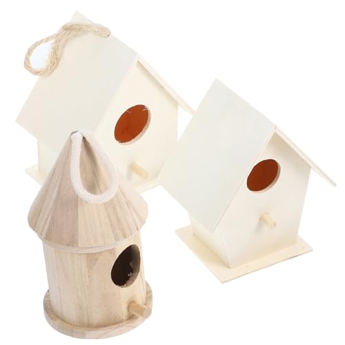 MUELODSIC 3 Teiliges DIY Vogelhaus aus Naturbelassenem Holz mit Großem Eingang Kreatives Vogel Nest Anhänger zum Bemalen und Aufhängen Wetterfestes Gartendekor für Kleine Vögel Wie von MUELODSIC