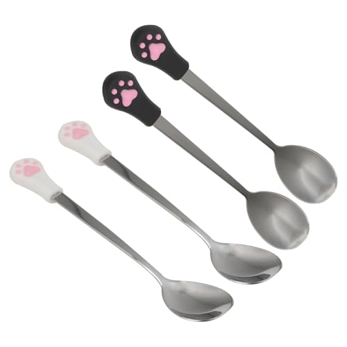 MUELODSIC 4 Stück Teiliges Hundelöffel aus Edelstahl mit weichem Griff Lebensmittelecht und Rostfrei Katzendosenfutter Löffel mit Krallendesign Praktische Futterschaufel für Haustiere Bpa von MUELODSIC