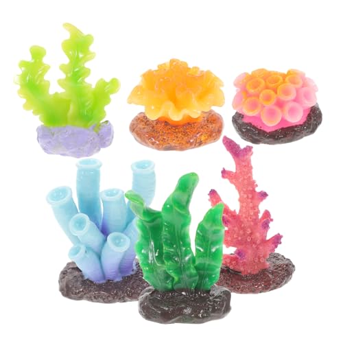 MUELODSIC 6 Stück Teiliges Resin Korallen Deko für Aquarium Realistische Bunte Mini Korallenornamente Ungiftig Langlebig Natürliche Unterwasserlandschaft als Schildkrötenbecken Zubehör von MUELODSIC
