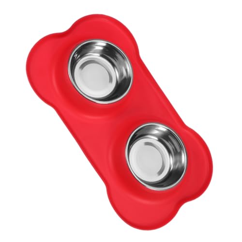 MUELODSIC Doppel Futternapf aus mit Rutschfester Silikonmatte Auslaufsicheres Fressnäpfe für Hunde und Katzen Premium Futter und Wassernapf Rot von MUELODSIC