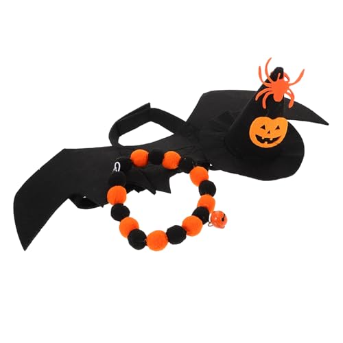 MUELODSIC Festliches Teiliges Katzenkostümset Halloween Leichtes Cosplay Katzenoutfit mit Zaubererhut Fledermausperücke und Glocke Atmungsaktiv Bequem für Katzen und Kätzchen Vielseitig für von MUELODSIC
