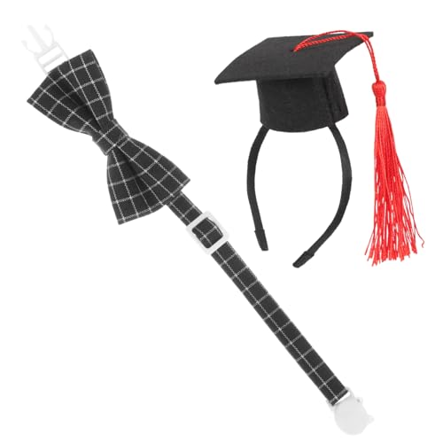 MUELODSIC Lustiges Haustier Graduierten Teilig mit Doktorhut und Kariertem Fliegen Verstellbar für Hunde und als Partydeko und zum Abschlussfest von MUELODSIC