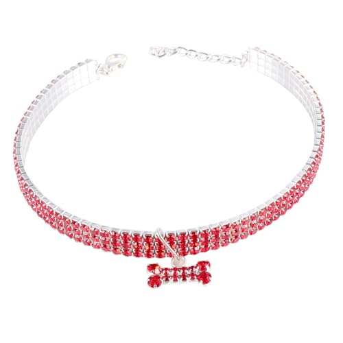 MUELODSIC Strass Hundehalsband mit Funkelnden Kristallen Verstellbarem Verschluss und Kette Luxuriöses Rotes Halsband für Modische Hunde Geeignet für Spaziergänge und Outdoor Aktivitäten von MUELODSIC
