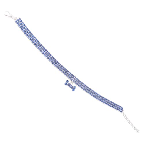MUELODSIC Strass Hundehalsband mit Verstellbarer Schnalle und Kette Leuchtendes Design Modisches Langlebiges Haustierzubehör für Kleine und Mittlere Hunde Blau von MUELODSIC