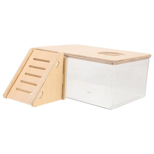 MUELODSIC Transparenter Hamster Sandbad Behälter mit Holzleiter Acryl Hamsterbadewanne und Sandkasten Mittelgroß Leicht zu Reinigen und Vielseitig für Hamster Rennmäuse und Kleine Haustiere von MUELODSIC