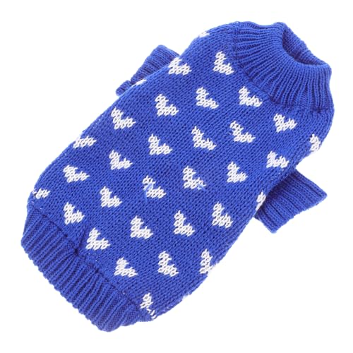 MUELODSIC Warmer Hundepullover mit Herzmuster Elastischer Rollkragen Eng Anliegend für Kleine bis Mittelgroße Hunde für Winter Valentinstag Modisch und Bequem S Blau von MUELODSIC