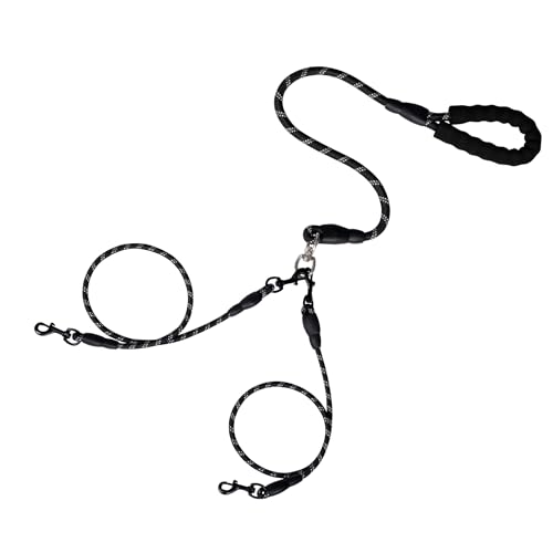 Double Bungee Dog Leash, Double Dog Rope with Tangle-Free 360Swivel, Multi-Head Dog Extension Cord, Reflective Walking Training Lead for Two Dogs for Medium Large Dogs (Black) von MUGUOY