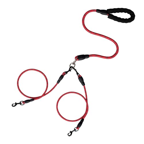 Double Bungee Dog Leash, Double Dog Rope with Tangle-Free 360Swivel, Multi-Head Dog Extension Cord, Reflective Walking Training Lead for Two Dogs for Medium Large Dogs (Red) von MUGUOY