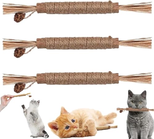 MUGUOY 6PCS Pets Cat Chew Stick, Cat Chew Toy, Natural silvervine Stick cat Teeth Cleaning Sticks for Indoor Cats Interactive‖ Cat & Kitten Teething Chew Toys, Edible Kitty Lick Toys von MUGUOY
