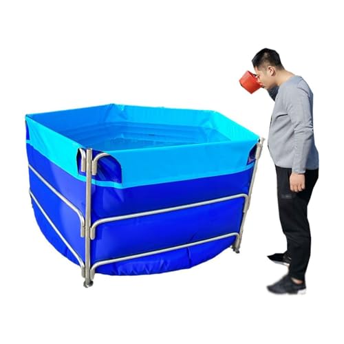 Rahmen-Schwimmbad, Segeltuch-Fischteichpool mit Metallhalterung, rund, groß, faltbar, Aquarium, Kinderbecken, Fischbecken für Wasserbewässerung, einfach zu installieren (Farbe: Blau, Größe: 2 x 1,5 von MUHM