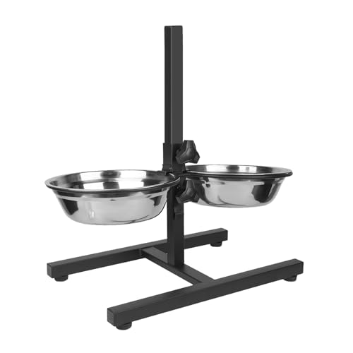 Doppelter erhöhter Futternapf für Hunde, verstellbare Hundebar, Schüssel aus Edelstahl, 1,8 l, mit rutschfester Halterung (schwarz) von MUL-BOUTIQUE