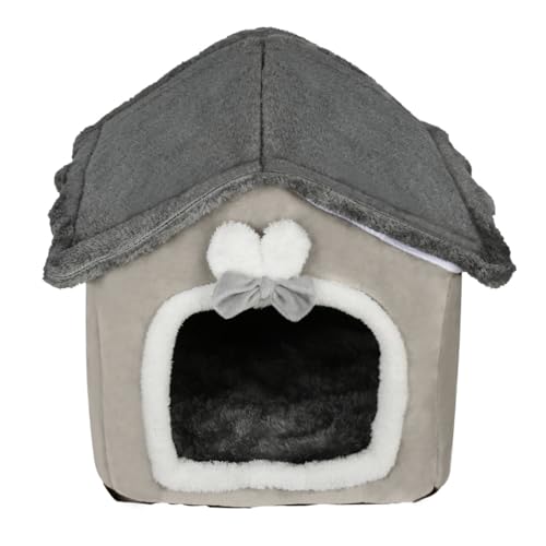 Katzenbett, superweich, luxuriöses Katzenhaus aus Plüsch, Cosy-Design mit grauem Dach, innen weich (braun, 46 x 36 x 40 cm) von MUL-BOUTIQUE