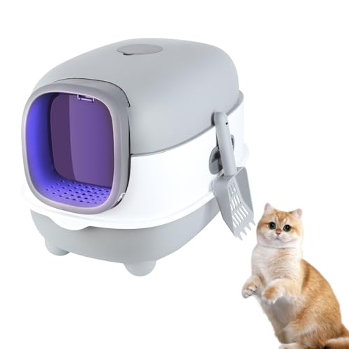 Katzentoilette, UV-Desinfektion, faltbar, für Kätzchen, mit Deckel, Kuppelstruktur, geschlossene Katzentoilette mit Schaufel (Grau) von MUL-BOUTIQUE