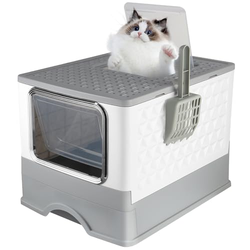 Katzentoilette für Katzen, Design mit Doppeltür, klappbarer Deckel, halbgeschlossen/vollständig geschlossen, große Kapazität 5 kg, Katzentoilette 36 x 51 x 34 cm, mit Schaufel zum Einstreuen (Schwarz Katzentoilette für Katzen, Design mit Doppeltür, klappbarer Deckel, halbgeschlossen/vollständig geschlossen, große Kapazität 5 kg, Katzentoilette 36 x 51 x 34 cm, mit Schaufel zum Einstreuen (Schwarz von MUL-BOUTIQUE