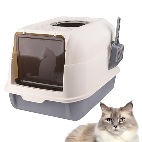 MUL-BOUTIQUE Katzentoilette mit Schaufel, tragbar, geschlossen, XXL-Toilette, 2 Öffnungen, 51 x 36 x 34 cm (grau) von MUL-BOUTIQUE