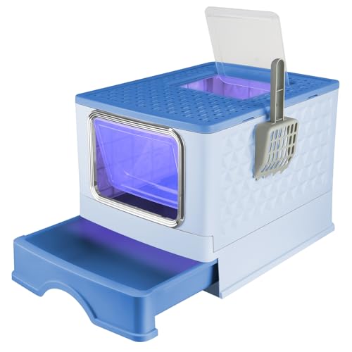 Katzentoilette mit UV-Sterilisation, Katzentoilette, doppelter Zugang, Lufterfrischer und Schaufel, 49 x 36 x 35 cm, Blau von MUL-BOUTIQUE