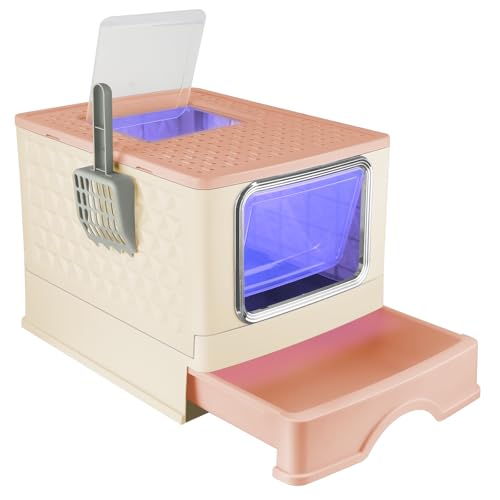 Katzentoilette mit UV-Sterilisation, Katzentoilette, doppelter Zugang, Lufterfrischer und Schaufel, 49 x 36 x 35 cm, Gelb von MUL-BOUTIQUE