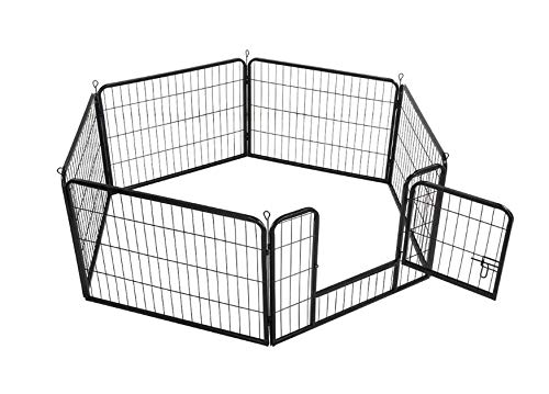 Laufstall für Hunde, Zwinger, 6/8 Paneele, aus Metall, Zaun mit Tür, Zaun, Gehege, 80 x 60 cm (Schwarz, 80 x 60 cm, 6) von MUL-BOUTIQUE