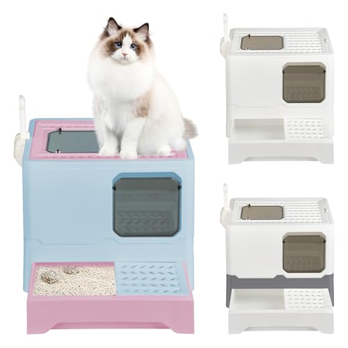 MUL-BOUTIQUE Katzentoilette geschlossen, großes Katzentoilettenhaus, XXL, faltbar, mit Deckel, mit Abnahme des Tabletts, Katzentoilette (45 x 35 x 38 cm, blau) von MUL-BOUTIQUE
