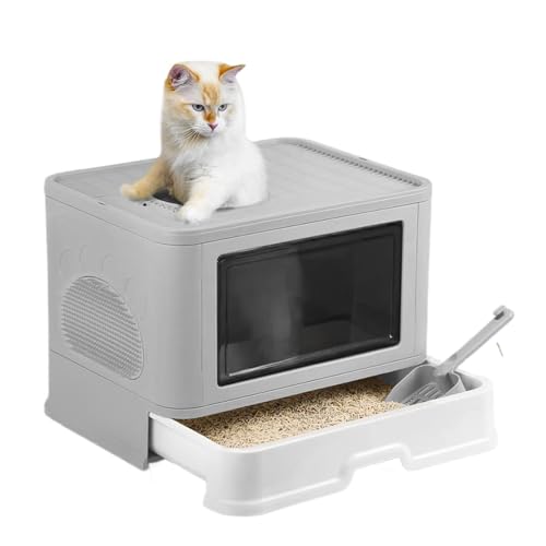 MUL-BOUTIQUE Geschlossene Katzentoilette mit Schubladenplatte und Schaufel, geeignet für große Katzen und Kätzchen (Grau, 51 x 41 x 38 cm) von MUL-BOUTIQUE
