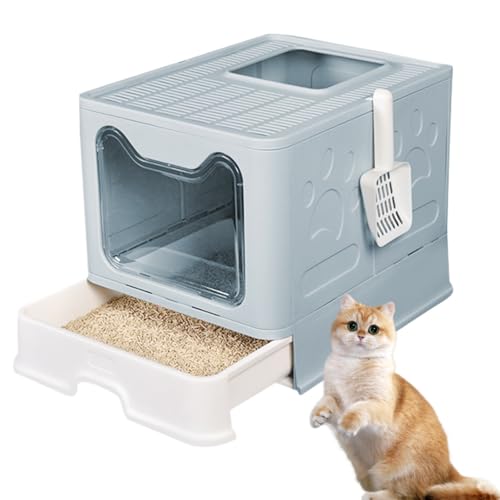 MUL-BOUTIQUE Geschlossene Katzentoilette mit Schubladenplatte und Schaufel, geeignet für große Katzen und Kätzchen (51 x 41 x 38 cm, blau) von MUL-BOUTIQUE