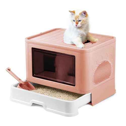 MUL-BOUTIQUE Geschlossene Katzentoilette für Katzen, enthält eine Schubladenplatte und eine Schaufel für Katzentoilette, geeignet für große Katzen und Kätzchen (Rosa, 51 x 41 x 38 cm) von MUL-BOUTIQUE