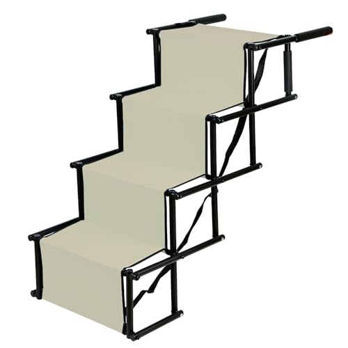 MUL-BOUTIQUE Treppe mit 4 Stufen für Tiere, zusammenklappbare Treppe für Hunde, abnehmbare Rampe, rutschfeste Oberfläche, geeignet für Hunde bis 75 kg (Beige, 139 x 76 x 45 cm) von MUL-BOUTIQUE