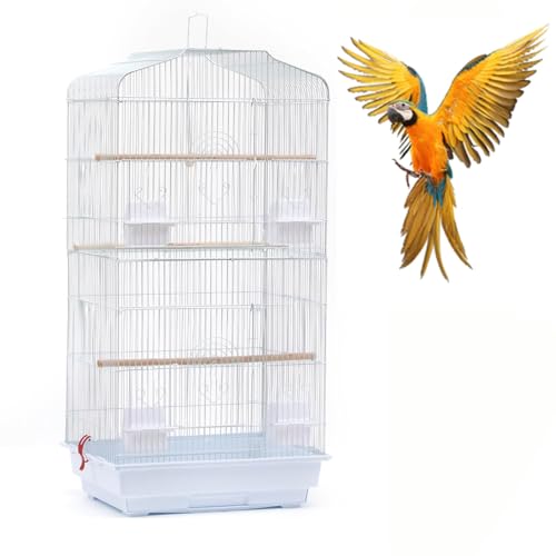 MUL-BOUTIQUE Vogelkäfig für Voliere mit Futterhäuschen - Tragbarer Metalldraht-Käfig mit Griff, Schubladenplatte und Trennwand für Papageien (Weiß, 46 x 36 x 92 cm) von MUL-BOUTIQUE