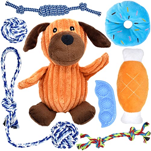 MULEVIP 8 Pack Welpenspielzeug,Squeaky Plüsch Spielzeug für Welpen,Hundeseilspielzeug Hundespielzeug Set für Kleine und Mittlere Hunde,Kauspielzeug und Quietschspielzeug Intelligenz - Naturbaumwolle von MULEVIP