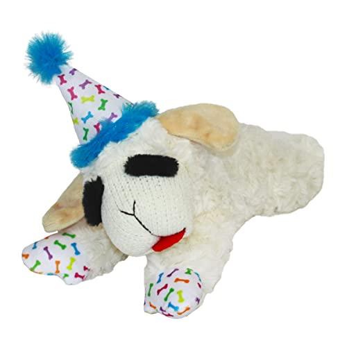 MULTIPET Lamb Chop Hundespielzeug mit Geburtstagsmütze, Blau, 26,7 cm von MULTIPET