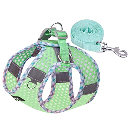 Hundegeschirr Kleine Hunde Geschirr Hund Weich Gepolstert Hunde Geschirr Reflektierend, Air-Mesh Brustgeschirr für Welpen Kleine Hunde, Haustiere, Katzen, Verstellbare Atmungsaktive (Green, L) von MUMEOMU