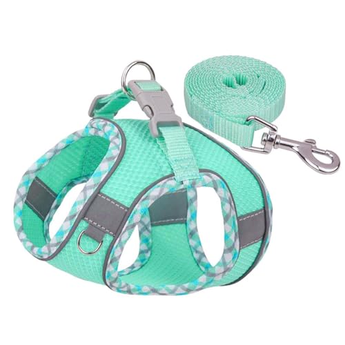 Hundegeschirr Kleine Hunde mit Leine, Step-in Geschirr Air Mesh Reflektierend Atmungsaktiv Brustgeschirr Sicherheitsgeschirr Katzengeschirr Welpengeschirr Katzengeschirr für Kleine (Mint Green, M) von MUMEOMU