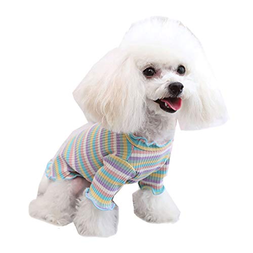 Hundeshirt für kleine Hunde, Katzen, Haustiere Gestreiftes T-Shirt für Sommer, Atmungsaktive Baumwollhemden Weste Welpen Basic Hund Soft Tank-Top Weiche Baumwolle Kleidung für Hundekatze (Blue, S) von MUMEOMU