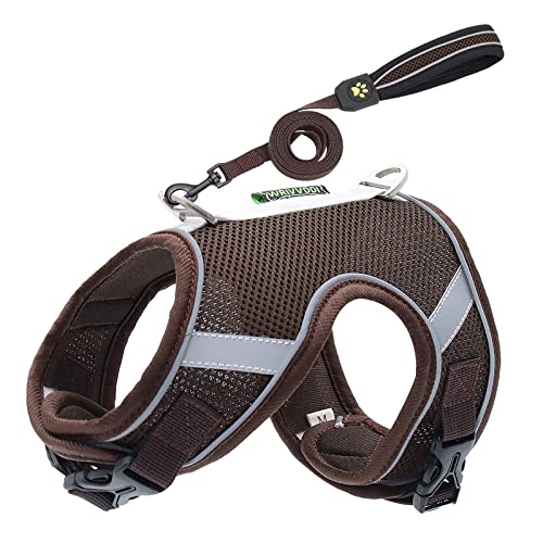 MUMEOMU Reflektierendes Hundegeschirr mit Leine für Kleine Mittele Hunde Katzen Weiches Atmungsaktives Welpengeschirr Mesh, Brustgeschirr Doppelt Gepolsterte Weste mit Verstellbarem Brust (Coffee, M) von MUMEOMU